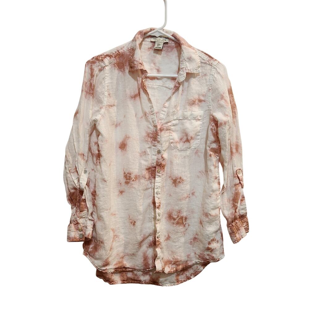 Rachel Zoe Pink Tie Dye Long Sleeve Button Up Shirt Casual Linen Top Small